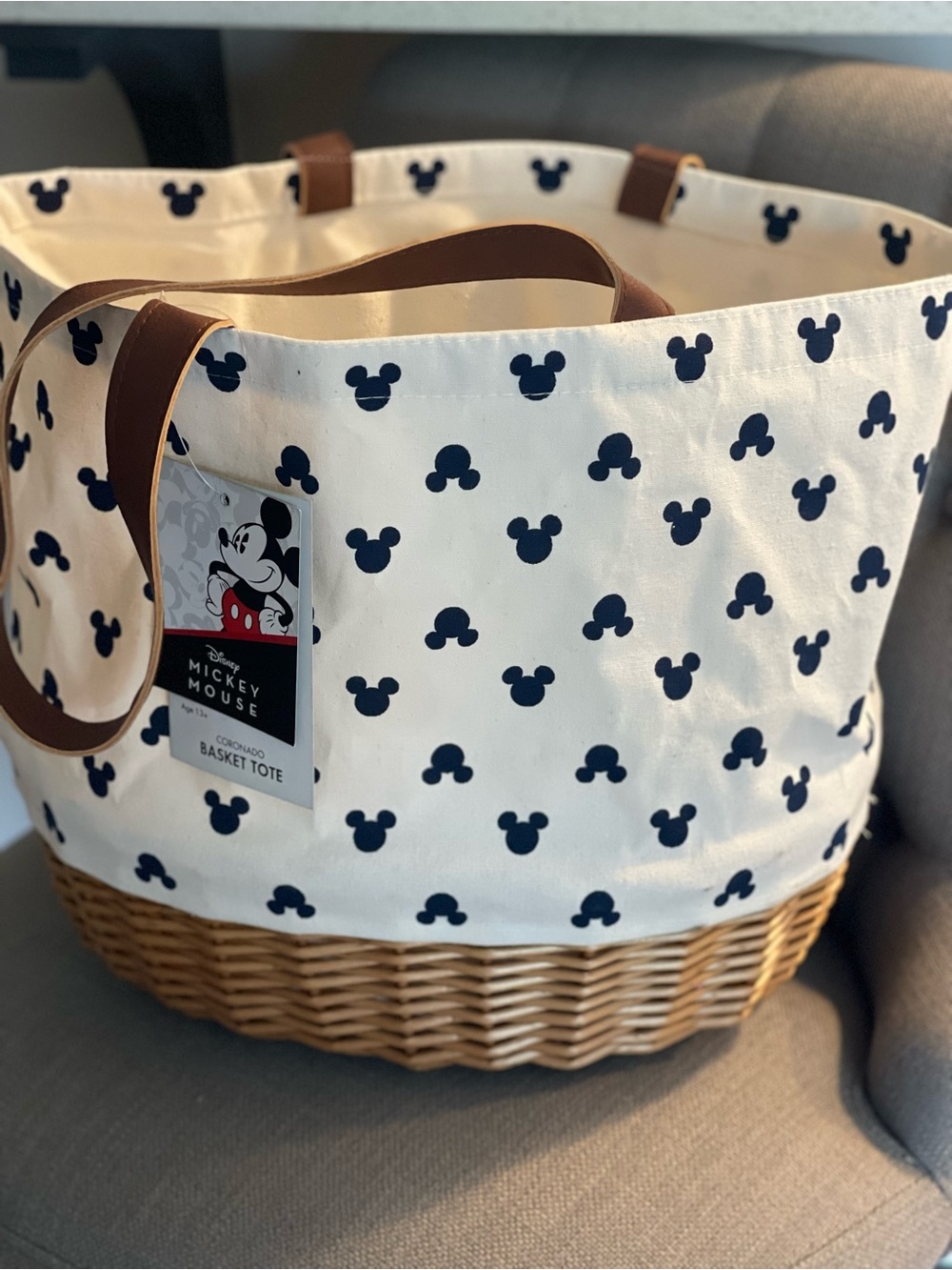 NWT Disney Mickey Mouse Picnic Time Coronado Canvas and Willow Basket Tote - Picture 12 of 13